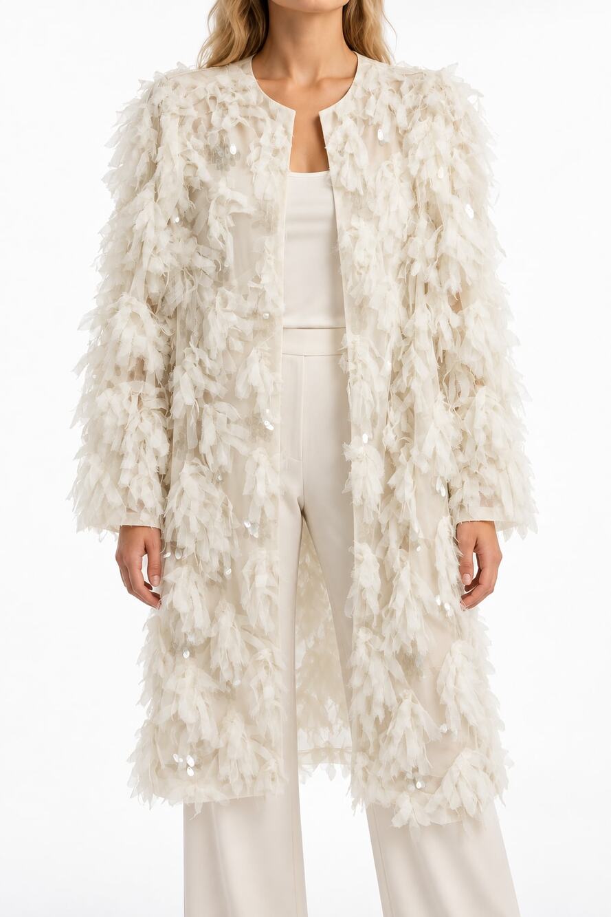 ASOS EDITION NWT Womens Cream Textured Sequin Mesh Longline Jacket Size 0 NWT